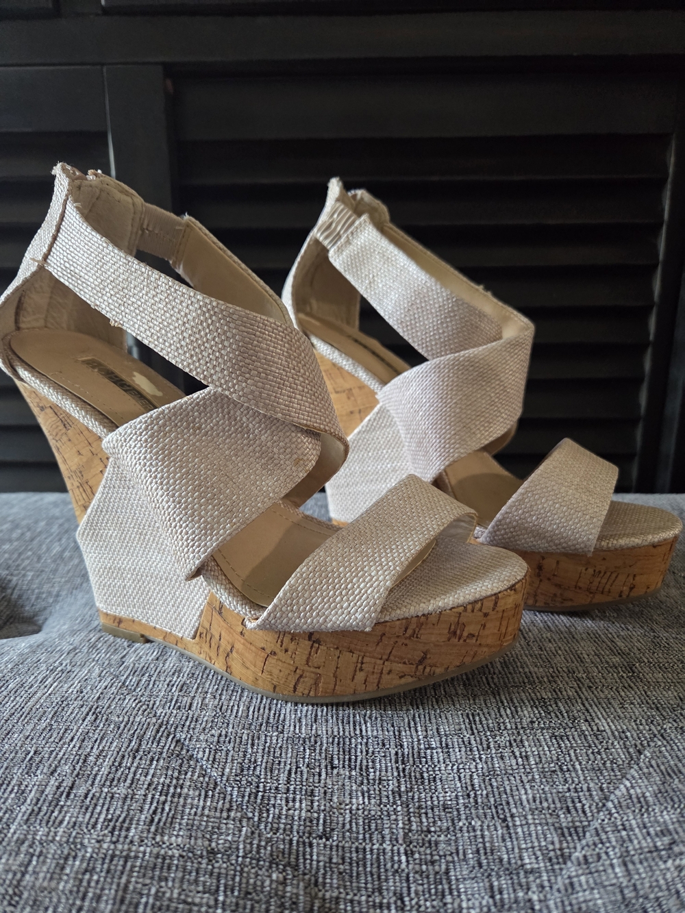 BCBGeneration Blush Pink Rando Cork Wedge Sandals Size 6